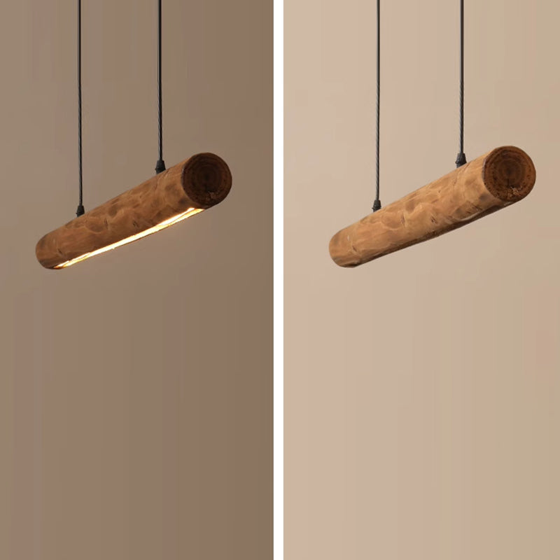 Traditional Chinese Cylindrical Linear Wood LED Chandelier For Dining Room