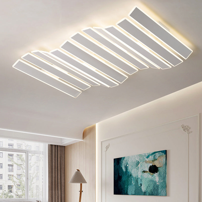 Modern Minimalist Arrangement Fishbone Wave Rectangle Iron Acrylic LED Flush Mount Ceiling Light For Bedroom