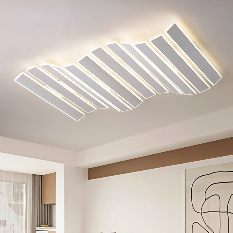 Modern Minimalist Arrangement Fishbone Wave Rectangle Iron Acrylic LED Flush Mount Ceiling Light For Bedroom