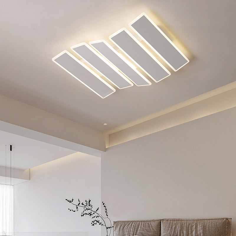 Modern Minimalist Arrangement Fishbone Wave Rectangle Iron Acrylic LED Flush Mount Ceiling Light For Bedroom