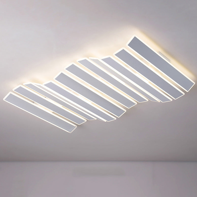Modern Minimalist Arrangement Fishbone Wave Rectangle Iron Acrylic LED Flush Mount Ceiling Light For Bedroom