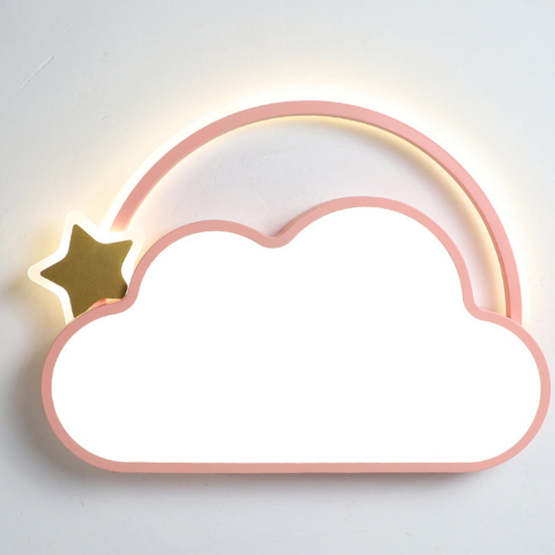 Contemporary Creative Kids Cartoon Clouds Iron Acrylic LED Flush Mount Ceiling Light For Bedroom
