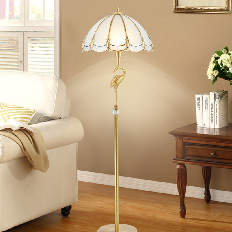 Traditional Vintage Round Cone Copper Glass 1-Light Standing Floor Lamp For Bedroom
