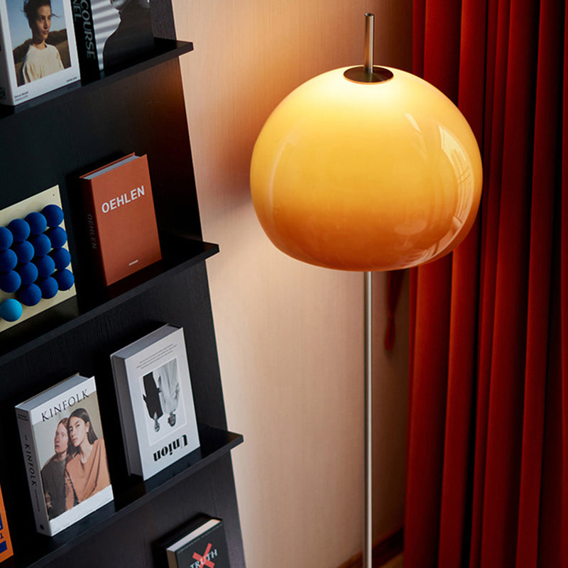 Modern Mid-Century Mushroom Round Iron Acrylic 2-Light Standing Floor Lamp For Living Room