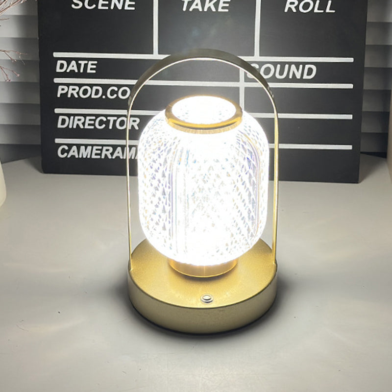 Modern Minimalist Handheld Cylindrical Iron Acrylic LED Table Lamp For Bedroom