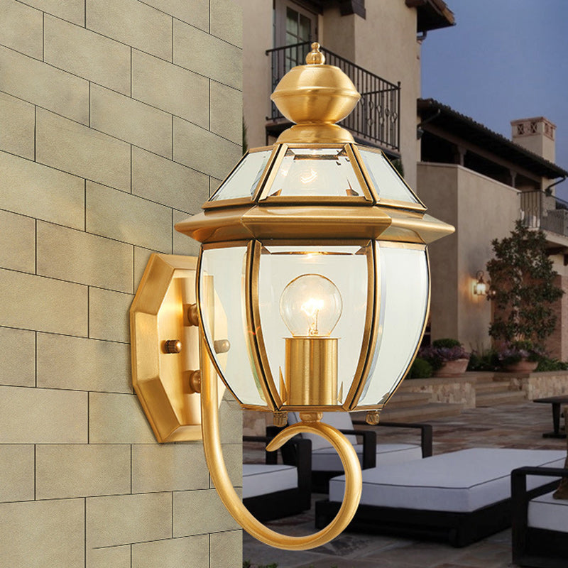 Traditional Vintage Waterproof Oval Copper Glass 1-Light Wall Sconce Lamp For Outdoor