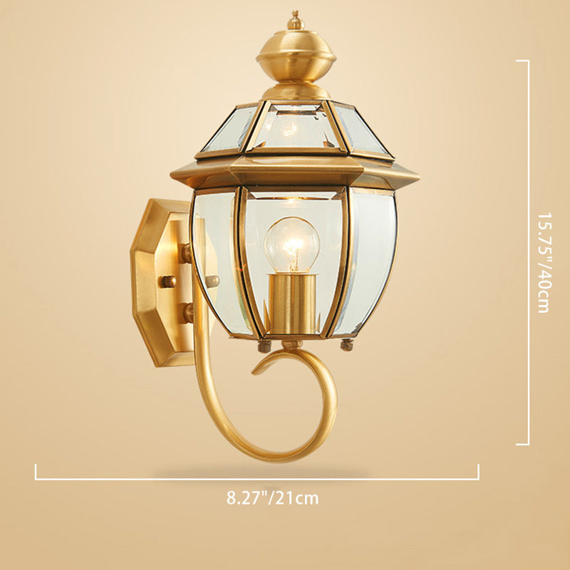 Traditional Vintage Waterproof Oval Copper Glass 1-Light Wall Sconce Lamp For Outdoor