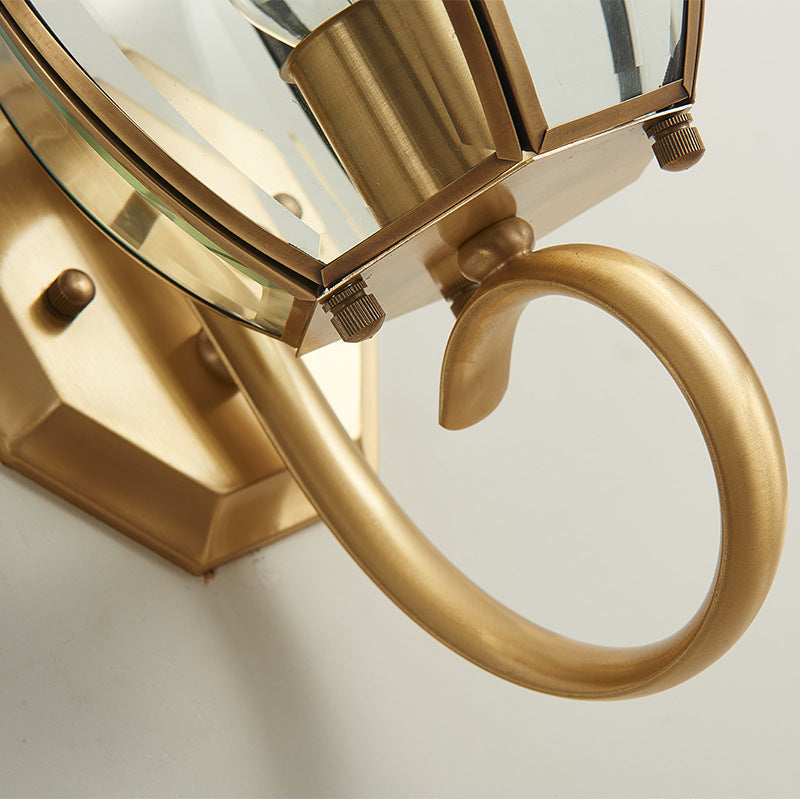 Traditional Vintage Waterproof Oval Copper Glass 1-Light Wall Sconce Lamp For Outdoor