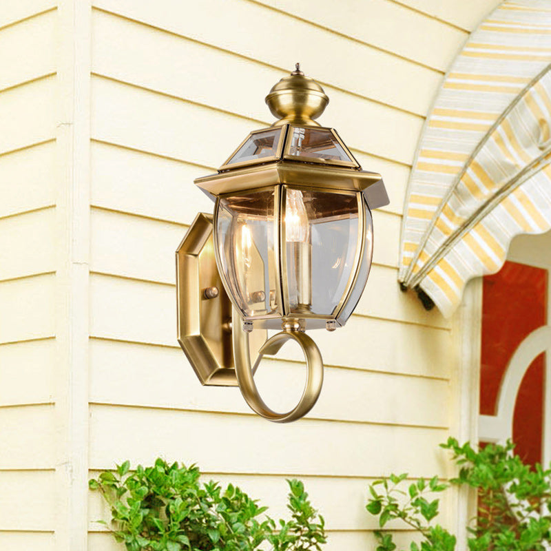Traditional Vintage Waterproof Oval Copper Glass 1-Light Wall Sconce Lamp For Outdoor