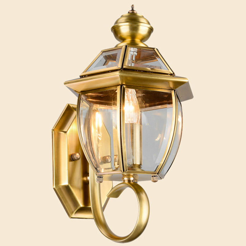 Traditional Vintage Waterproof Oval Copper Glass 1-Light Wall Sconce Lamp For Outdoor