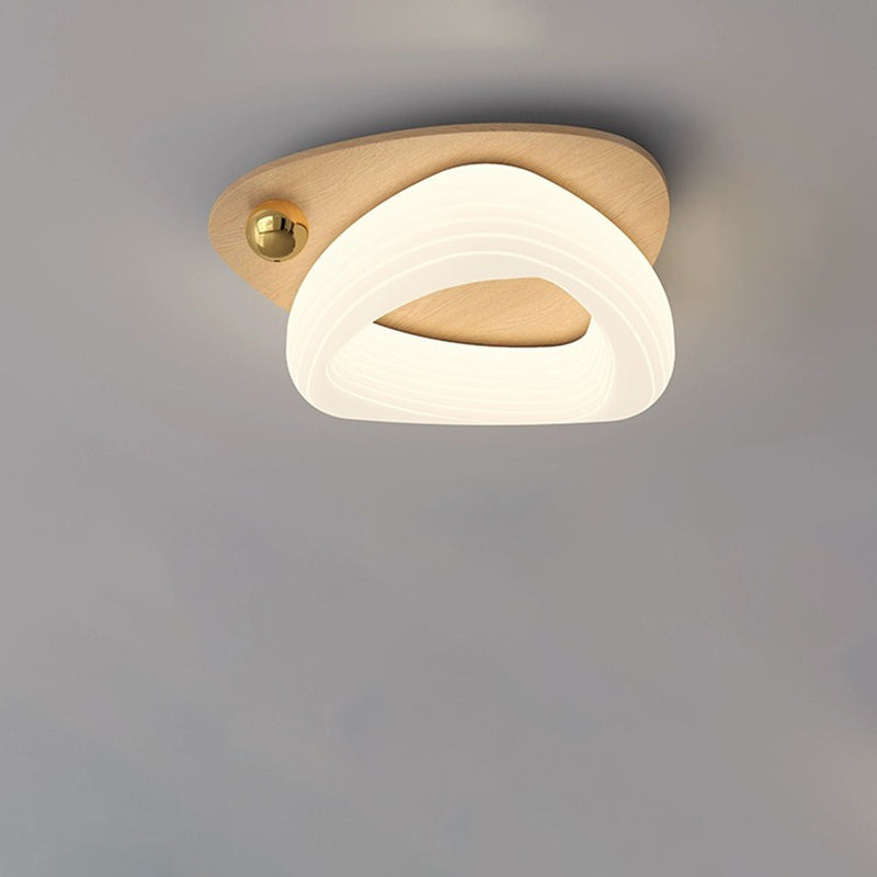 Modern Art Deco Flower Pentagon Round Triangle Wood Rotational Molding LED Flush Mount Ceiling Light For Bedroom
