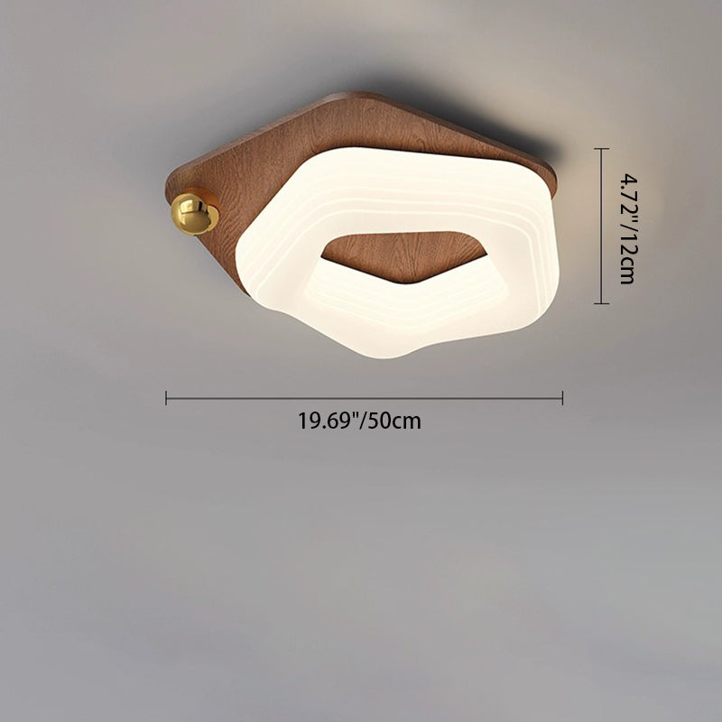 Modern Art Deco Flower Pentagon Round Triangle Wood Rotational Molding LED Flush Mount Ceiling Light For Bedroom