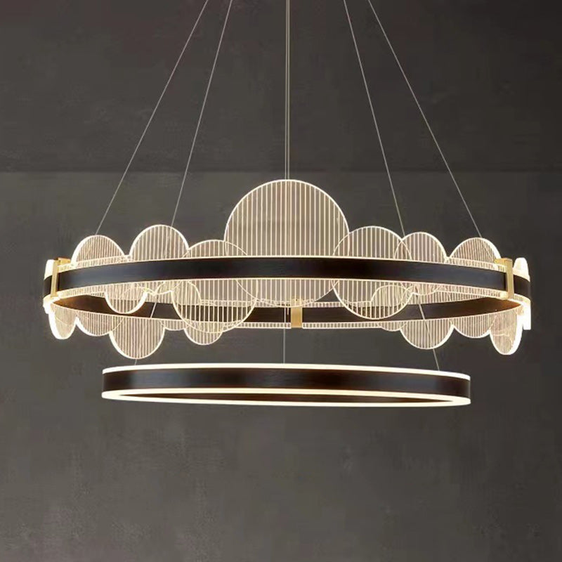 Modern Luxury Double Round Circle Aluminum Acrylic LED Chandelier For Bedroom