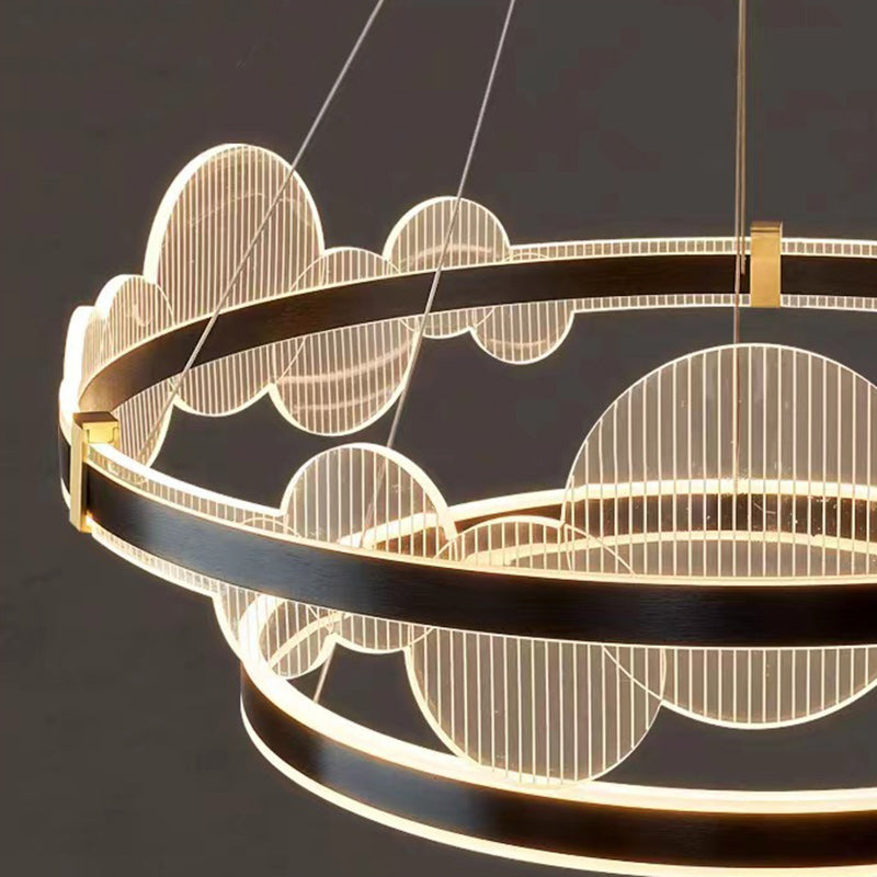 Modern Luxury Double Round Circle Aluminum Acrylic LED Chandelier For Bedroom