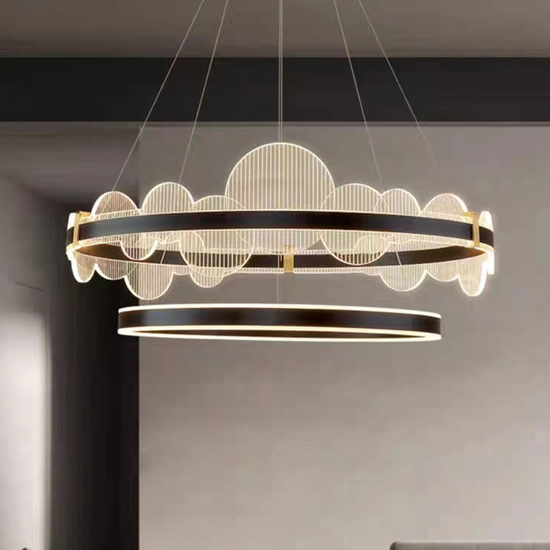 Modern Luxury Double Round Circle Aluminum Acrylic LED Chandelier For Bedroom