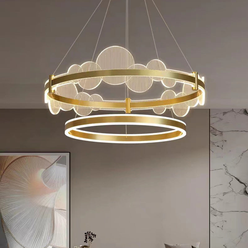 Modern Luxury Double Round Circle Aluminum Acrylic LED Chandelier For Bedroom