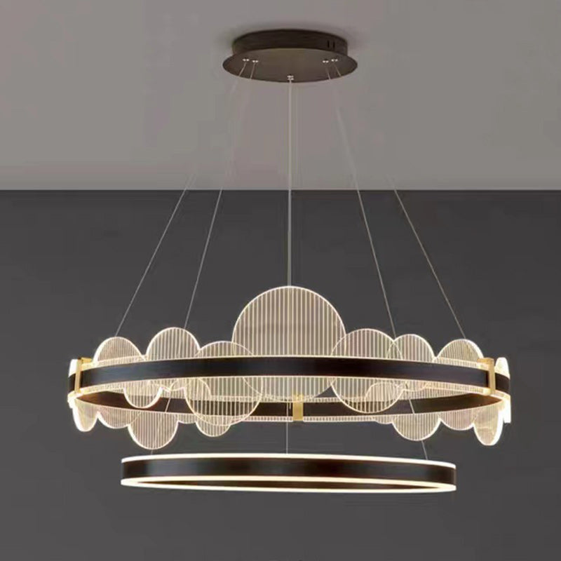 Modern Luxury Double Round Circle Aluminum Acrylic LED Chandelier For Bedroom