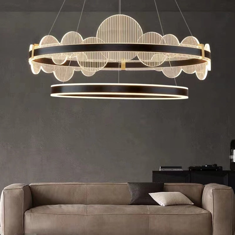 Modern Luxury Double Round Circle Aluminum Acrylic LED Chandelier For Bedroom