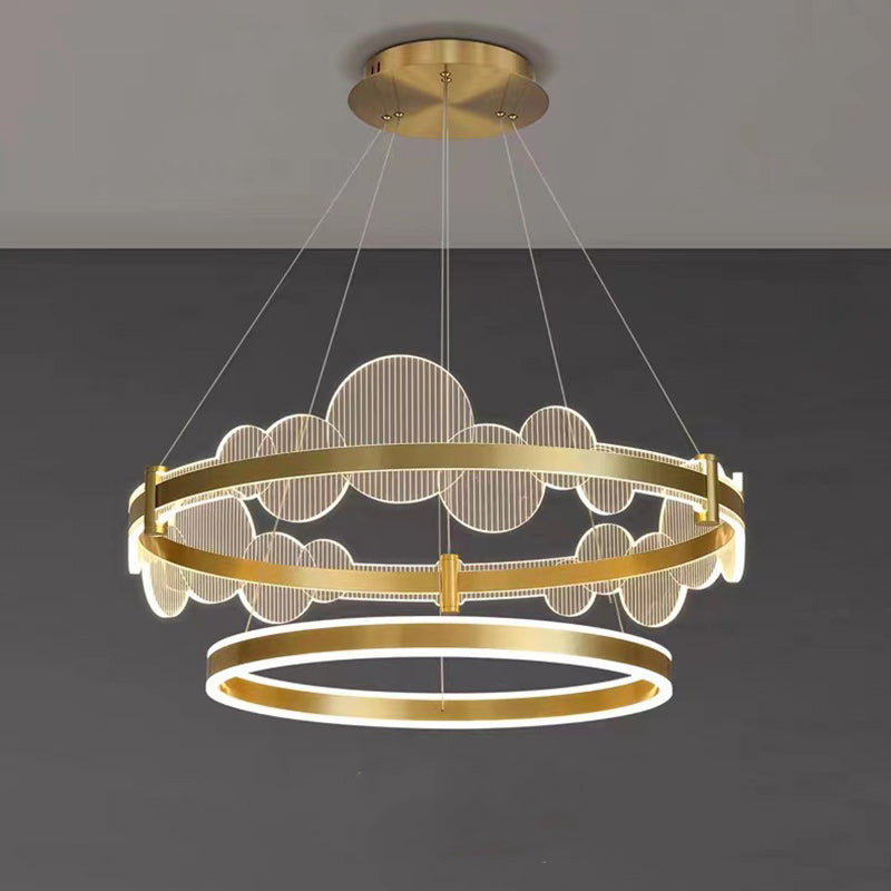 Modern Luxury Double Round Circle Aluminum Acrylic LED Chandelier For Bedroom