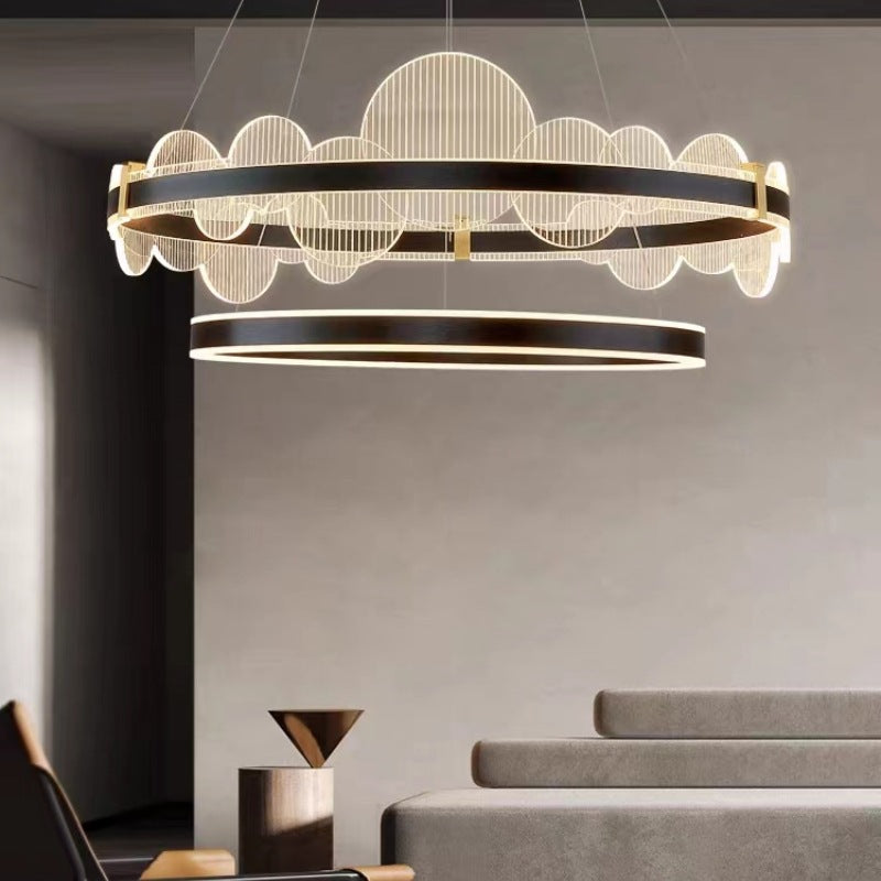 Modern Luxury Double Round Circle Aluminum Acrylic LED Chandelier For Bedroom