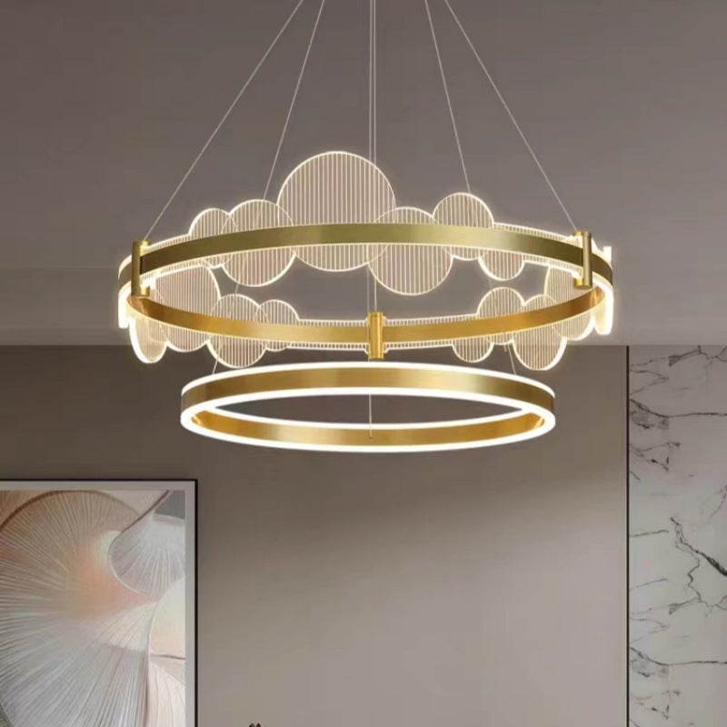 Modern Luxury Double Round Circle Aluminum Acrylic LED Chandelier For Bedroom