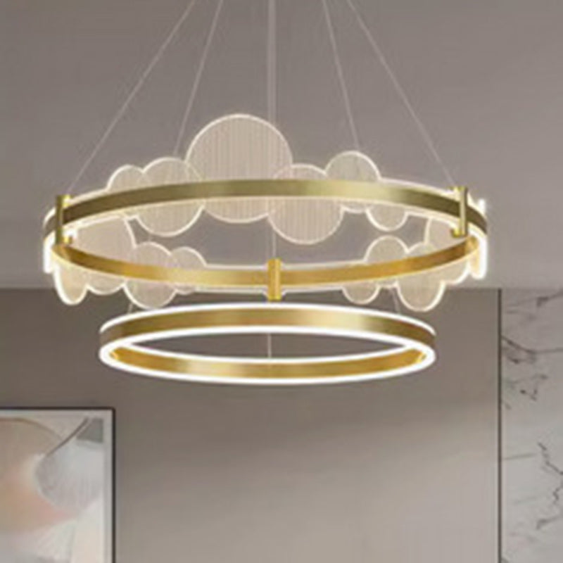 Modern Luxury Double Round Circle Aluminum Acrylic LED Chandelier For Bedroom
