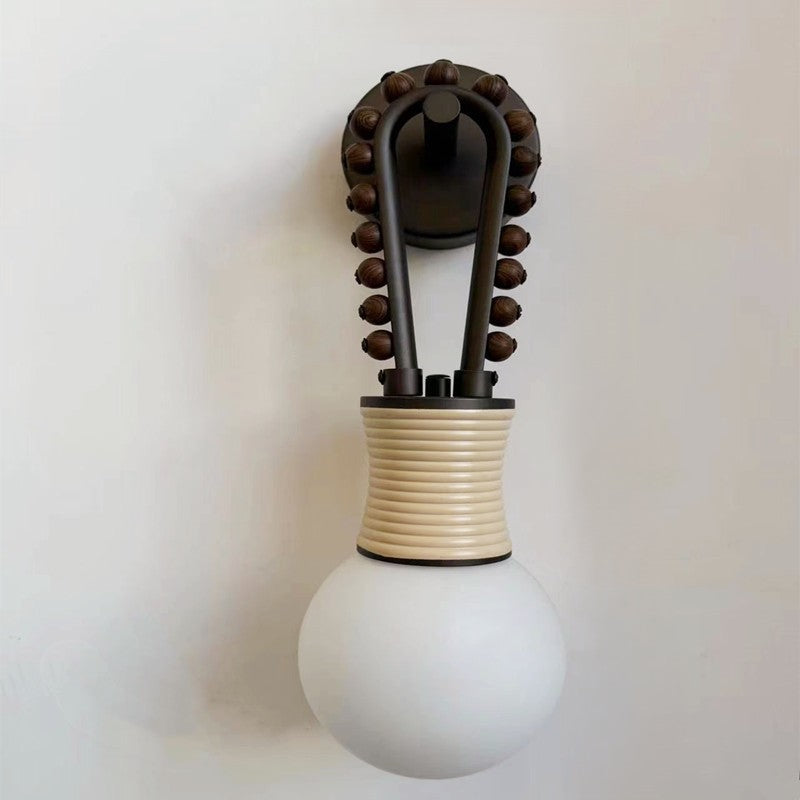 Traditional French Round Orb Hanging Rope Aluminum Glass 1-Light Wall Sconce Lamp For Bedroom