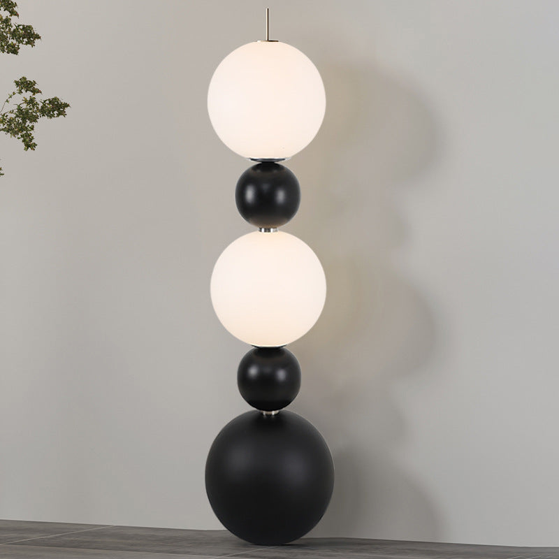 Contemporary Creative Sugarloaf Round Orb Resin Stainless Steel Glass LED Standing Floor Lamp For Living Room