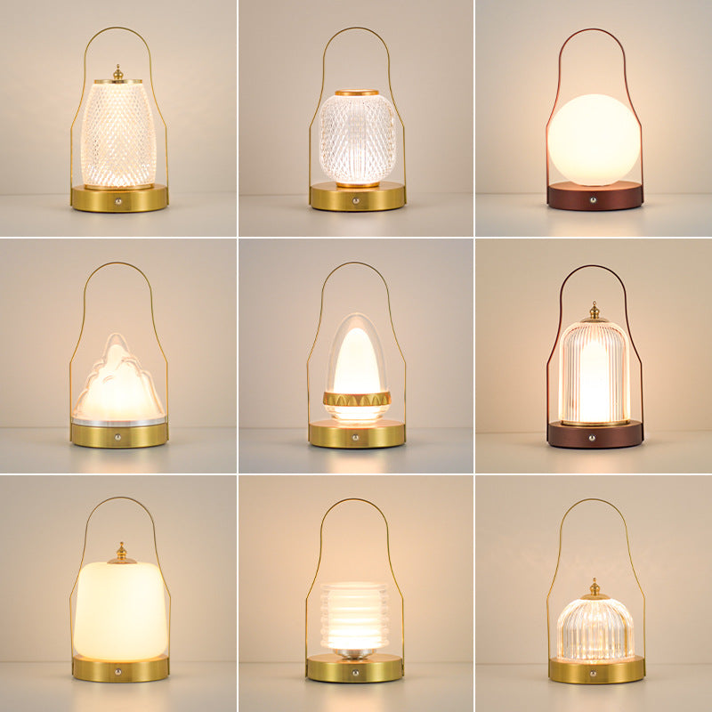 Contemporary Creative Cylinder Round Ball Mountain Shape Round Base Iron Acrylic LED Table Lamp For Bedroom