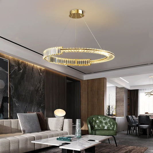 Modern Luxury Round Hardware Crystal LED Chandelier For Living Room