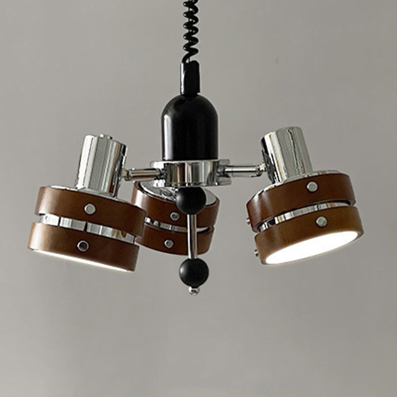 ثريا أسطوانية دائرية عتيقة تقليدية من خشب المطاط بثلاثة مصابيح لغرفة النوم