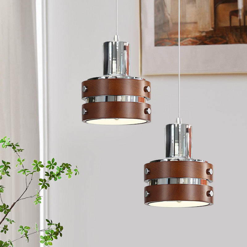 Traditional Vintage Round Cylinder Bell Cake Shape Iron 1-Light Pendant Light For Bedroom