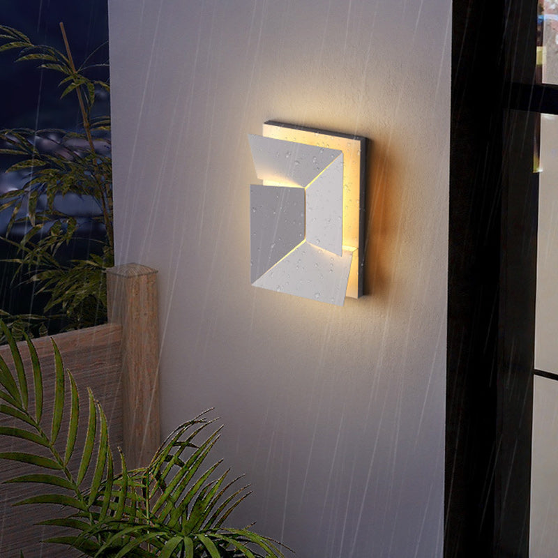 Modern Minimalist Solar Waterproof Rectangle Geometric Stainless Steel LED Wall Sconce Lamp For Outdoor