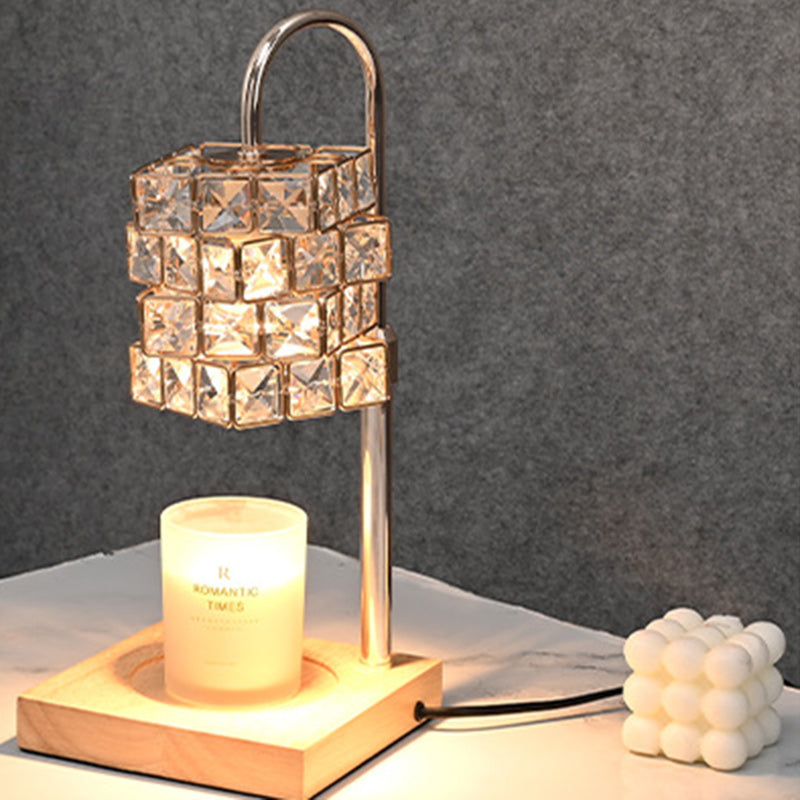 Modern Luxury Rubik's Cube Diamond Wood Hardware Glass 1-Light Melting Wax Table Lamp For Bedroom