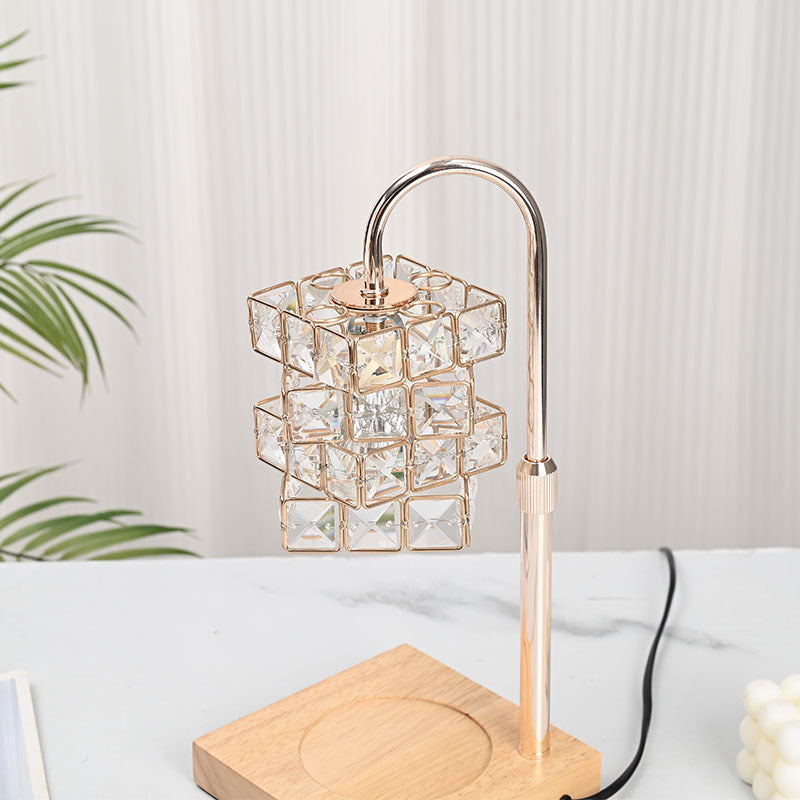 Modern Luxury Rubik's Cube Diamond Wood Hardware Glass 1-Light Melting Wax Table Lamp For Bedroom