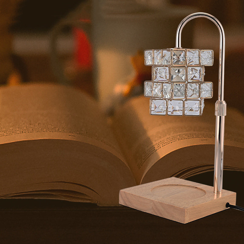Modern Luxury Rubik's Cube Diamond Wood Hardware Glass 1-Light Melting Wax Table Lamp For Bedroom