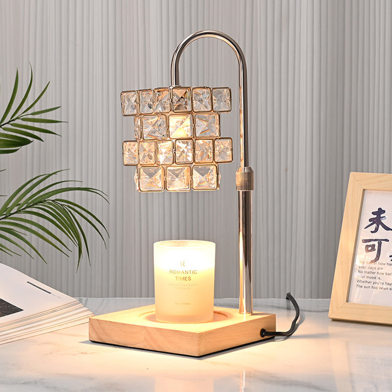 Modern Luxury Rubik's Cube Diamond Wood Hardware Glass 1-Light Melting Wax Table Lamp For Bedroom