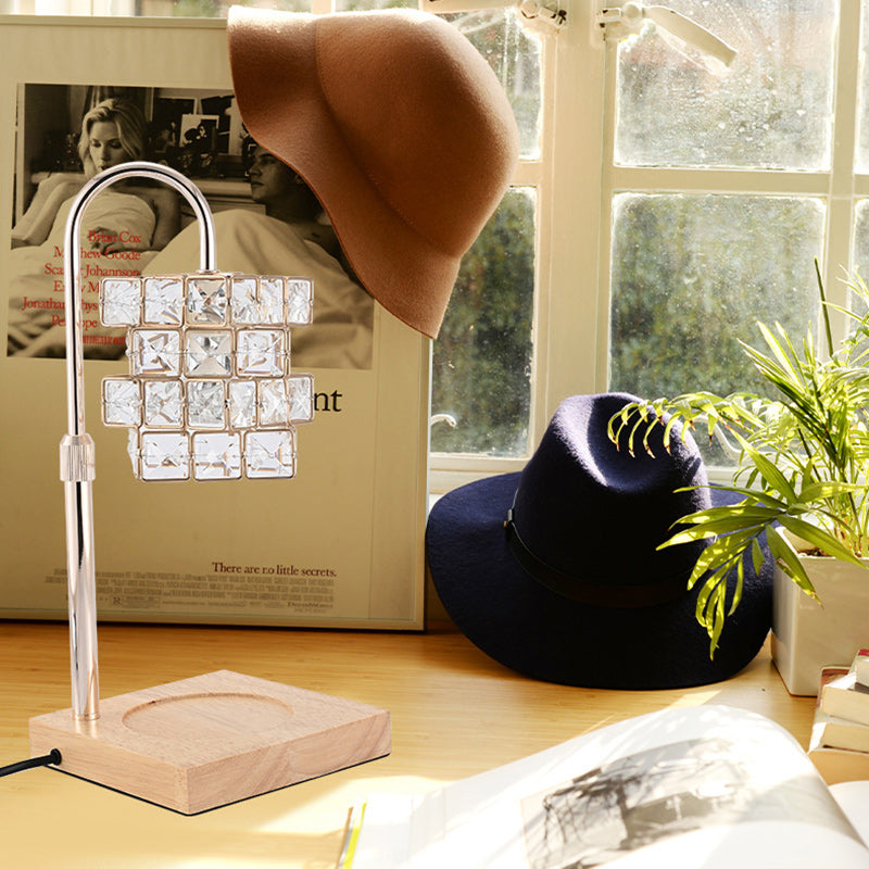 Modern Luxury Rubik's Cube Diamond Wood Hardware Glass 1-Light Melting Wax Table Lamp For Bedroom