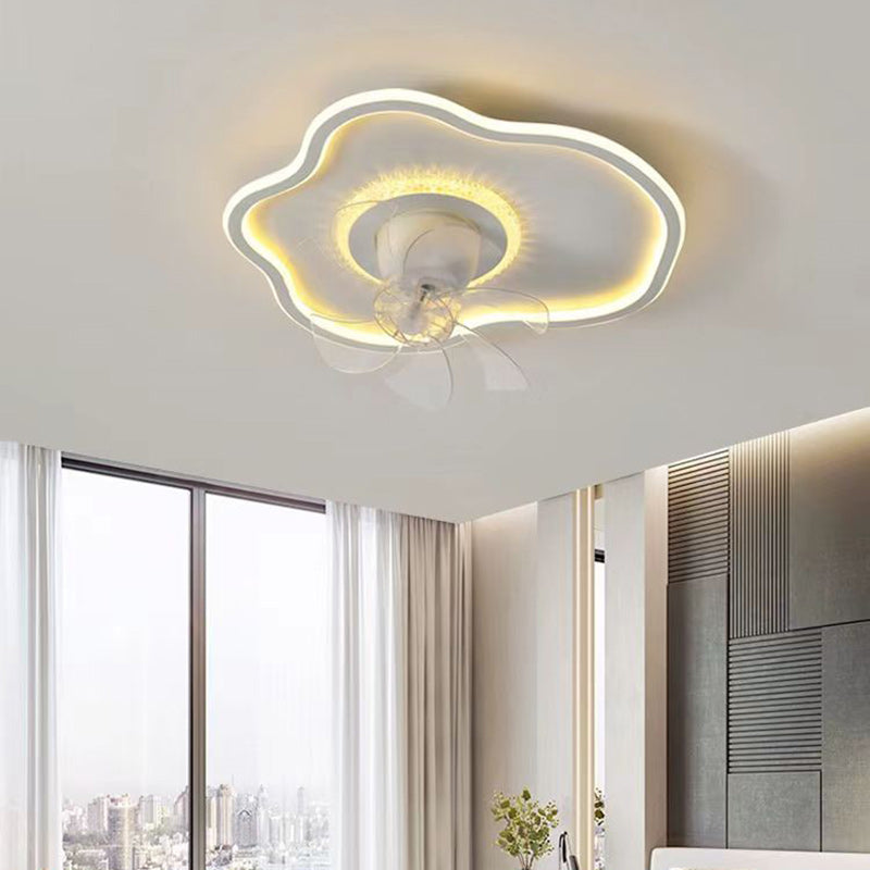 Contemporary Creative Cloud Shape ABS Iron LED Flush Mount Ceiling Fan Light For Bedroom