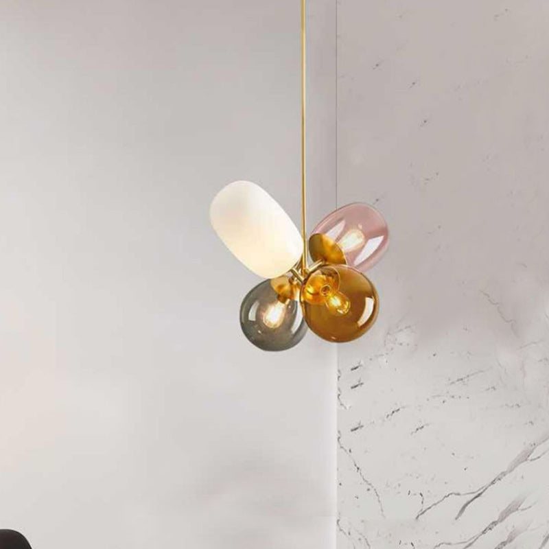 ثريا معاصرة على الطراز الاسكندنافي، أسطوانية دائرية، مصنوعة من الحديد والزجاج، بأربعة مصابيح لغرفة النوم