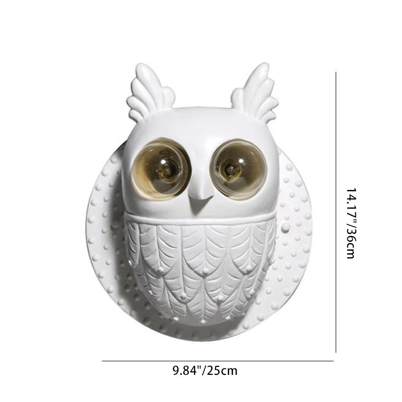 Contemporary Creative Owl Shape Oval Resin 2-Light Wall Sconce Lamp For Bedroom