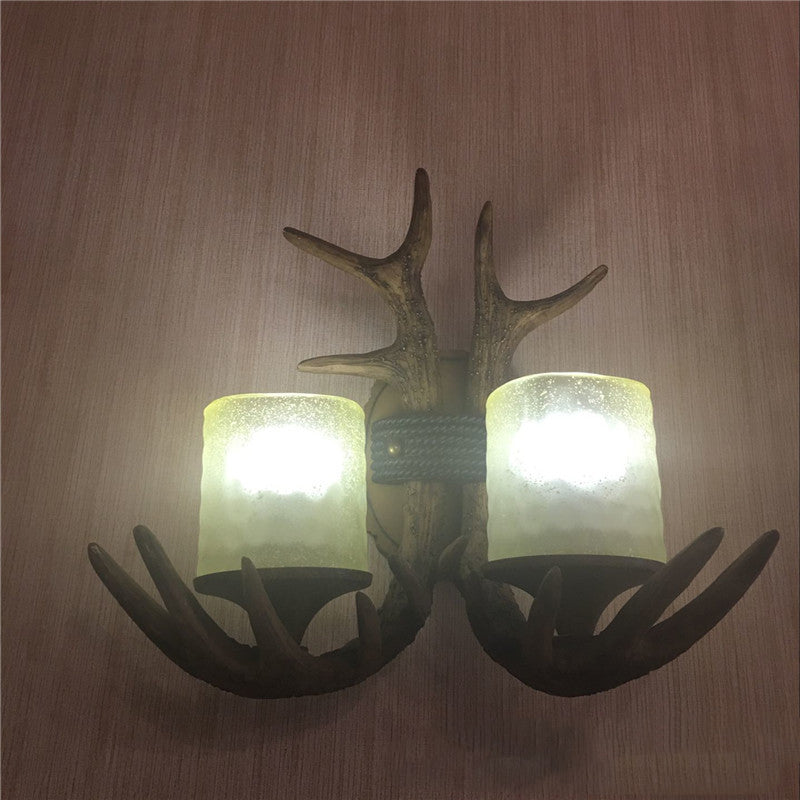 Contemporary Creative Antler Cylinder Resin Glass 2-Light Wall Sconce Lamp For Bedroom