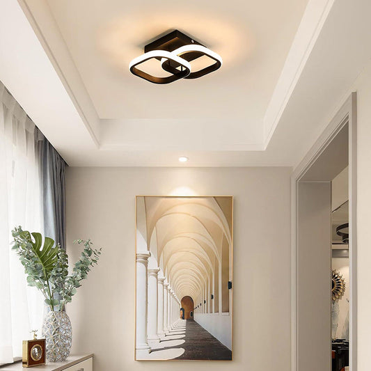 مصباح سقف LED شبه مسطح من الحديد والألومنيوم بتصميم عصري بسيط ومربع دائري متقاطع للممر
