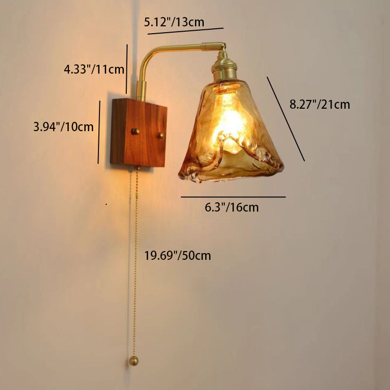 Traditional Vintage Square Cylinder Round Trapezoid Copper Glass 1-Light Wall Sconce Lamp For Bedroom