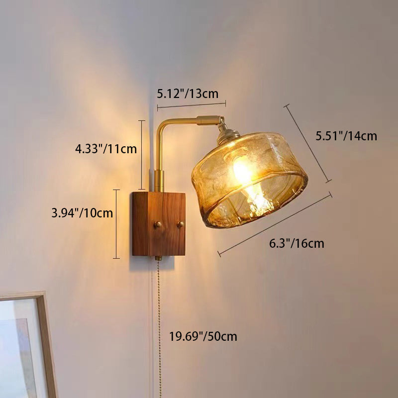 Traditional Vintage Square Cylinder Round Trapezoid Copper Glass 1-Light Wall Sconce Lamp For Bedroom