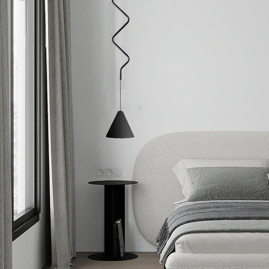 寝室用 北欧風 ラウンドコーンウェーブアイアンアルミペンダントライト 1灯