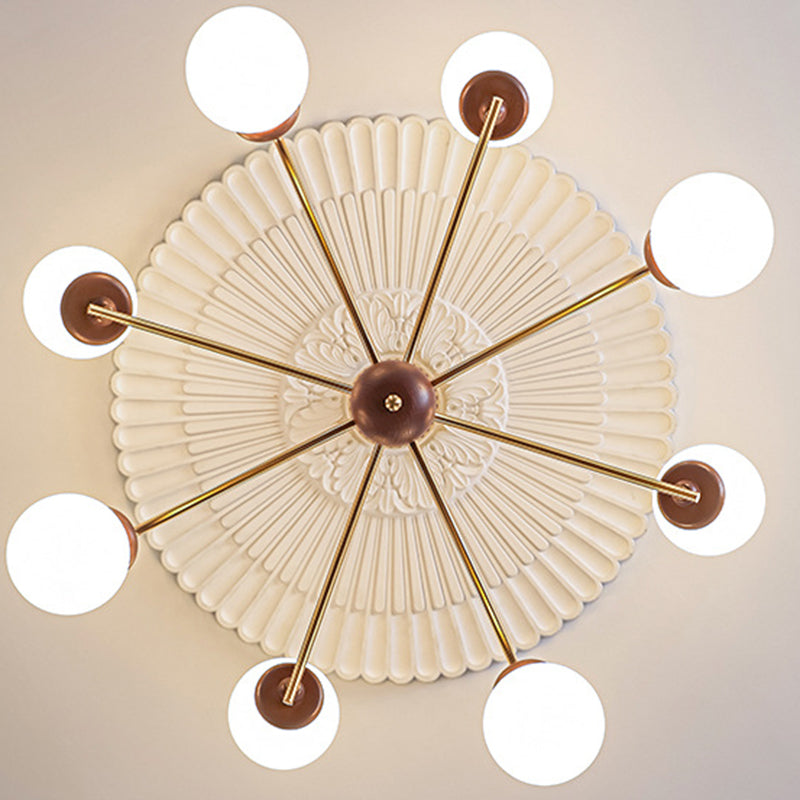 Traditional Vintage Magic Bean Round Orb Wood Iron Glass 4/6/8/10 Light Chandelier For Living Room
