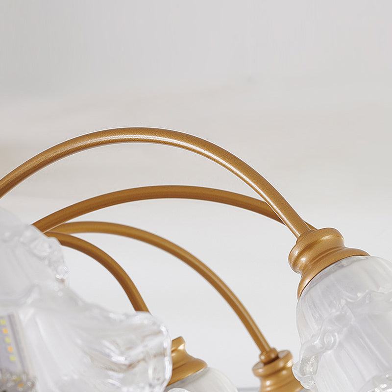 مصباح سقف دائري من الحديد الكريستالي على شكل زهرة فرنسية تقليدية، 3/6/8 ضوء، مثبت بشكل شبه مسطح لغرفة المعيشة