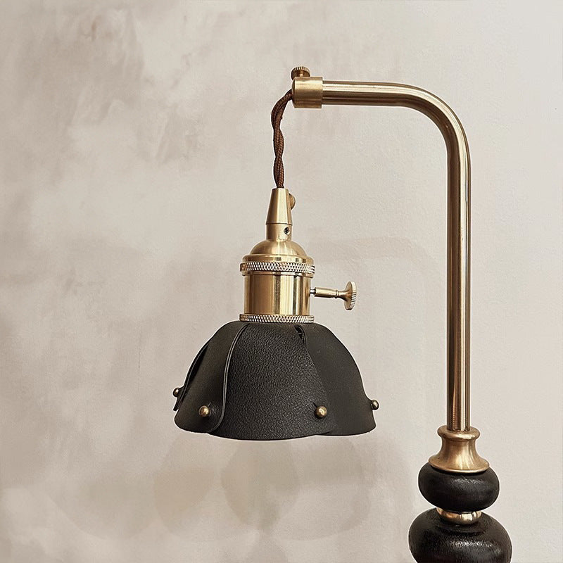 Traditional Vintage Round Octagonal Metal Wood Veneer 1-Light Melting Wax Table Lamp For Bedroom