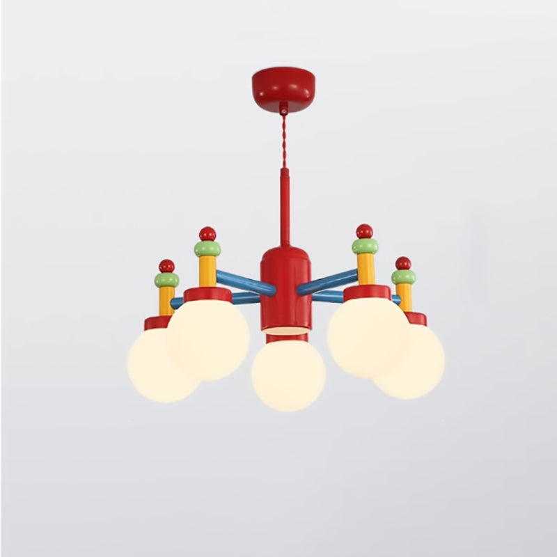 Modern Art Deco Cartoon Colorful Magic Beans Round Orb Iron Glass 3/5 Light Chandelier For Bedroom